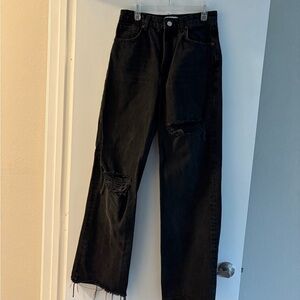 Zara Wide Leg Black Distressed Jeans